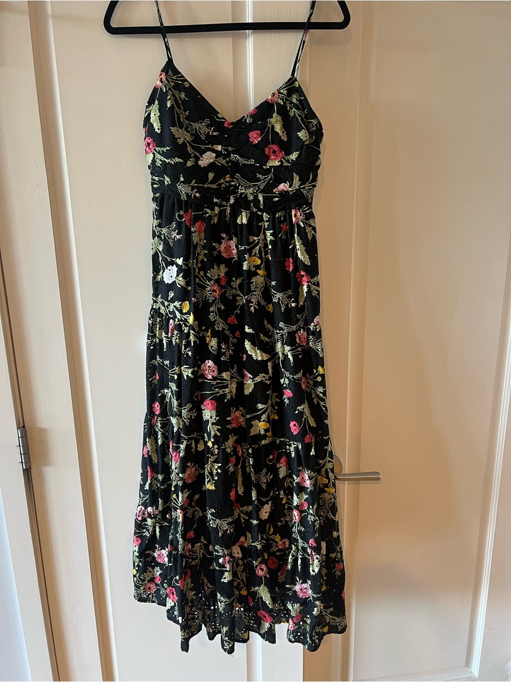 Zara Black Floral Maxi Dress with Pink and Yellow Blooms